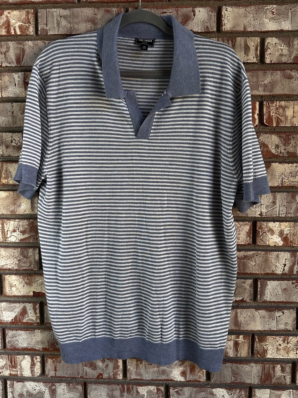Todd Snyder 100% Cashmere Blue Striped Montauk  Polo Size XL